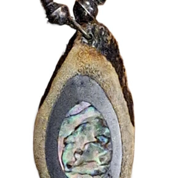 Vintage Bone Bead Necklace w/ Sliced Antler Bone Inlaid Silver & Mother of Pearl - Picture 2 of 7